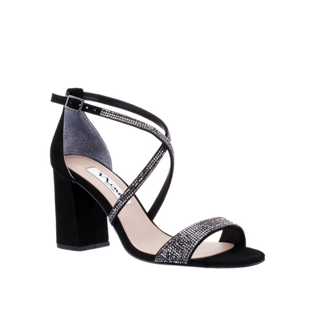 NINA NEW YORK Womens Black Henesi Round Toe Block Heel Suede Heeled Sandal 11 M